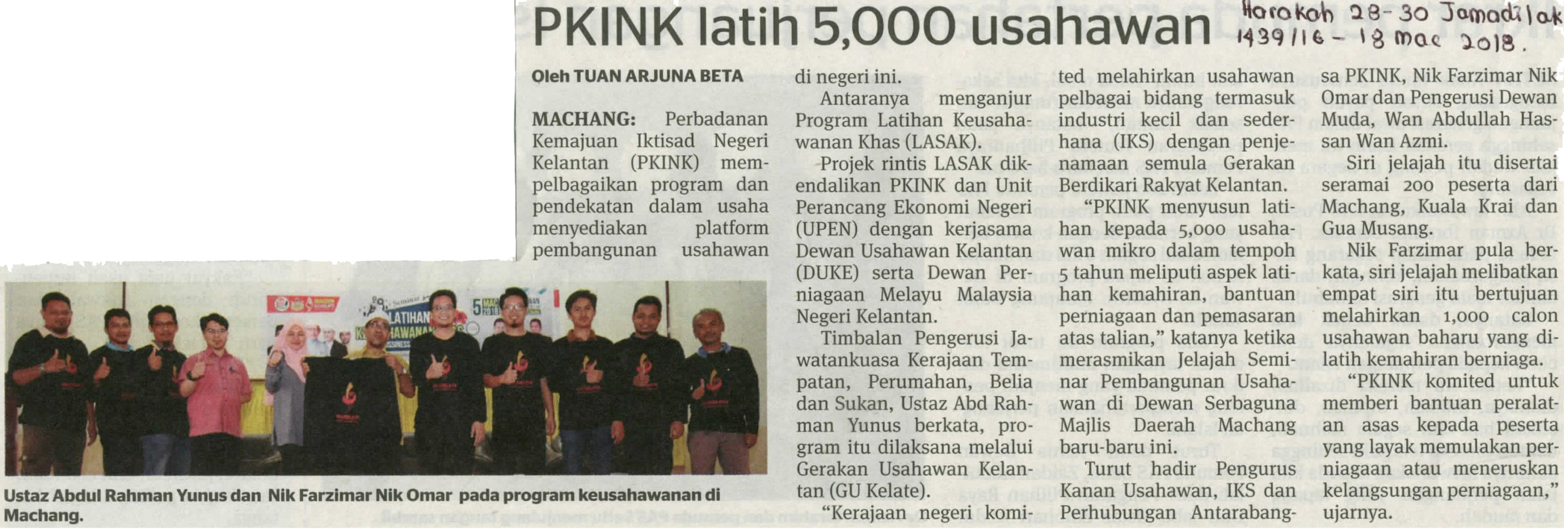 18/03/2018 - Harakah : PKINK Latih 5000 Usahawan