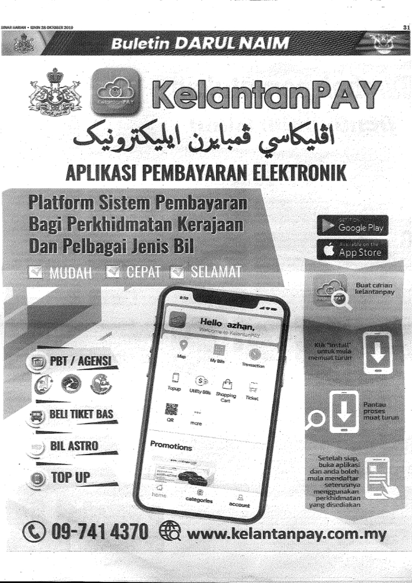26/10/2019 - Sinar Harian : Kelantan Pay